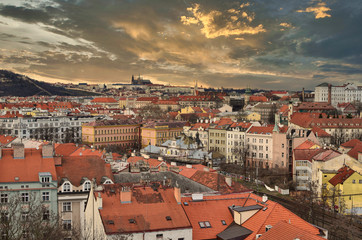 Fototapeta na wymiar Sunset over Prague from Vysehrad castle