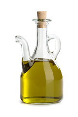 Oil Cruet Dispenser with Extra Virgin Olive Oil – Isolated on White Background