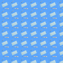 Seamless medical background with masks, syringes and thermometers.