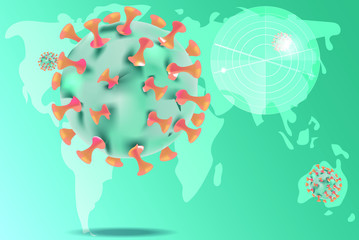 Search for hand patients infected with the corona virus disease 2019 around the world.scanning patient concept,corona virus molecule icons,with map world background,vector  illustration.