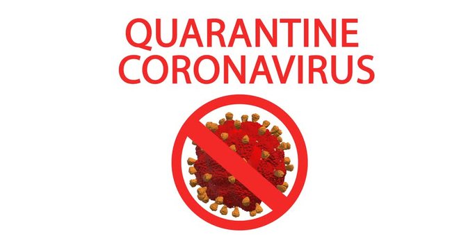 Coronavirus words quarantine coronavirus. Coronavirus quarantine text on a white background with a crossed out coronavirus. Coronavirus concept top view. Stop coronavirus