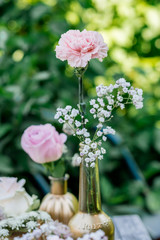 Wedding Table decoration natural with pink and white flowers