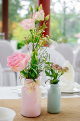 Wedding Celebration Table decoration with pink flowers