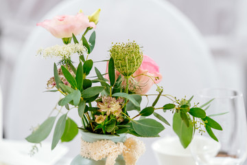 Wedding Celebration Table decoration with pink flowers
