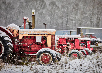 Tractors in the snow