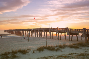 Panama city beach florida Pier with sunset background