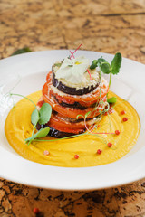 vegan roasted vegetables with pumpkin puree