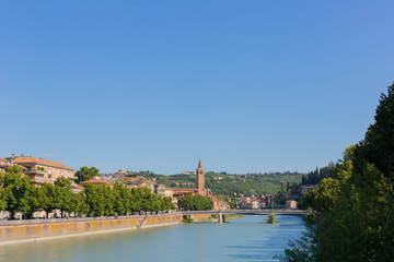 Obraz premium Verona. Panoramic view from the bridge. Summer sunny day. 