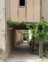 Fototapeta na wymiar Rue du village de Charroux dans l'Allier en France 
