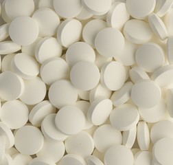 White medical pills pattern background. Few layers of white round pills. Background, texture. Vitamins, medicine, pills, stop virus. Medical pills seamless pattern.