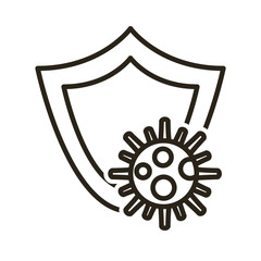 covid19 virus particle in shield line style
