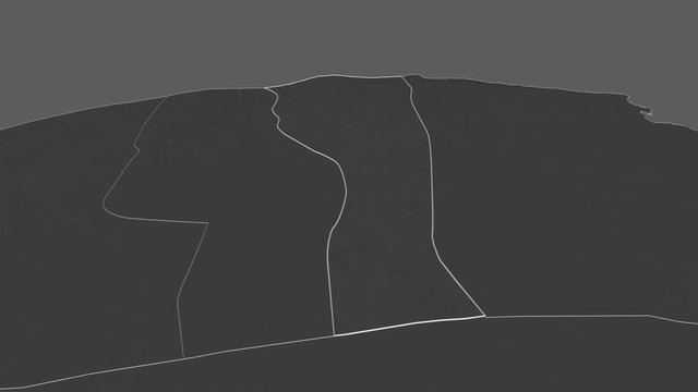 Al Jabal al Akhdar, district with its capital, zoomed and extruded on the bilevel map of Libya in the conformal Stereographic projection. Animation 3D