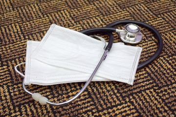 Stethoscope with injection protective face mask or medical mask