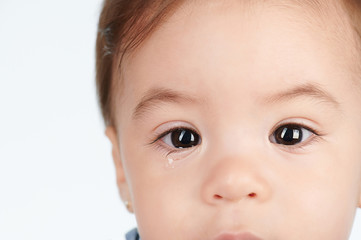 Close up of kid eye with tear