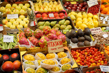 Shelf with fruits on a street market