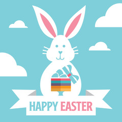 Happy Easter  Vector Background Template. Bunny Rabbit Graphic Design.	