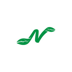 Letter N and leaf, vector logo design.