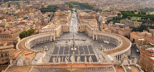 Saint Peter's Square in Vatican and aerial view of Rome