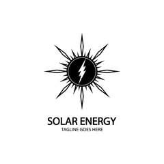 Solar energy panel and sun icon isolated on white background