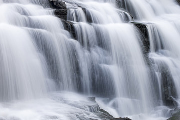 Fototapeta na wymiar Landscape of Bond Falls captured with motion blur, Ottawa National Forest, Michigan’s Upper Peninsula, USA