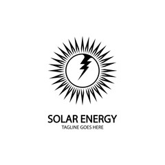 Solar energy panel and sun icon isolated on white background