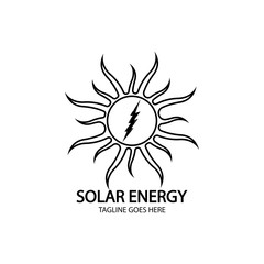 Solar energy panel and sun icon isolated on white background