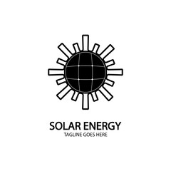 Solar energy panel and sun icon isolated on white background