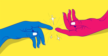 Vector illustration of hands touching,Forefingers touch each other