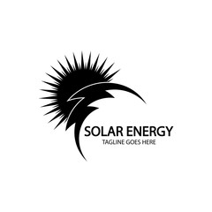 Solar energy panel and sun icon isolated on white background