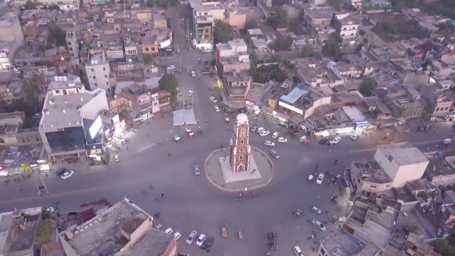 Clock Tower Sialkot city landmark Pakistan drone shot