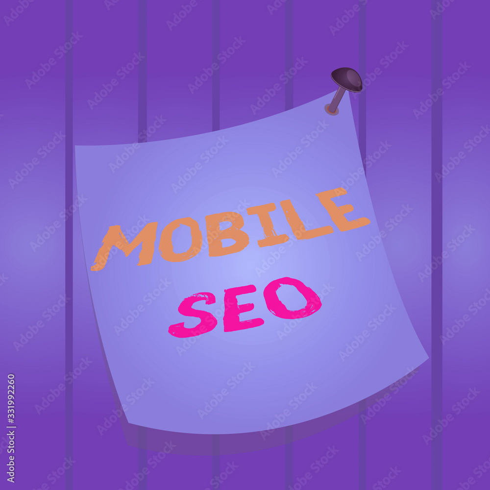 Poster writing note showing mobile seo. business concept for process of optimizing a website to rank for mo