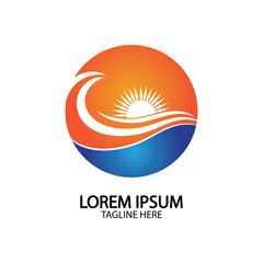 Water wave and sun icon vector illustration design logo