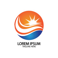 Water wave and sun icon vector illustration design logo