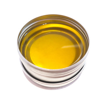 Jar with wax isolated on a white background. Body cream. Wax for hair removal. Depilation. Aromatic oil. Hygiene product. Body Oil. Hot cream. 