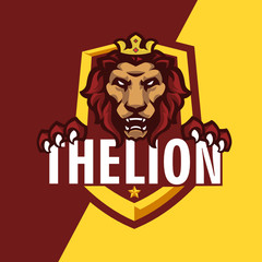 Lion Mascot Esport Logo Design Vector with Modern Illustration Concept Style for Badge, Emblem and Tshirt Printing. Angry Lion Logo for sport and esport team.