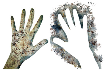Rock art of a hand with or without background