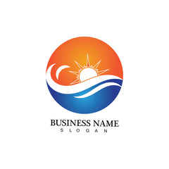 Water wave and sun icon vector illustration design logo