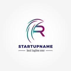 Modern arrow blended with initial letter R for start up business