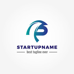 Modern arrow blended with initial letter P for start up business