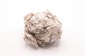Paper ball isolate on white background.Closeup of screwed up paper.