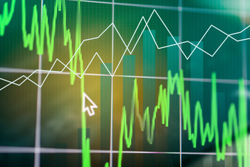 Double exposure business trading graph background