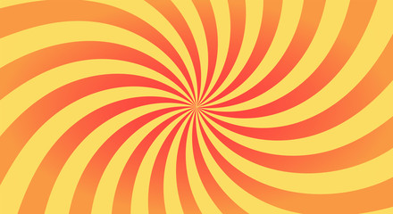 Sunburst background with yellow ray. Spiral curved rotating background with rays.