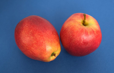 two red apples on a blue background
