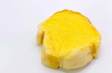 Close up toast bread with butter, cheese and sugar isolate on white background.