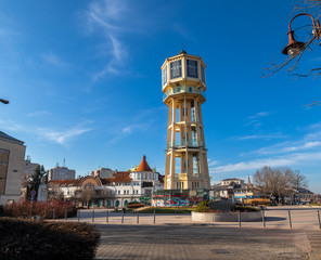 Water tower on main square in Siofok, town near the Balaton lake and one of Hungary's most popular holiday destinations