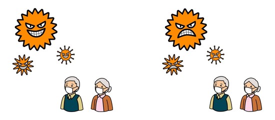 病気の予防のためにマスクをする高齢者とウイルス