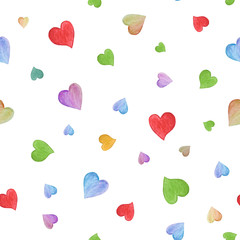 Colourful hearts, seamless design. Romantic pattern, isolated hearts