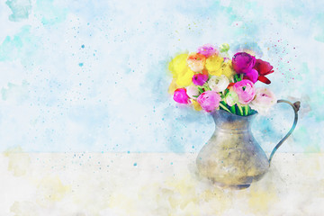 watercolor style illustration of pastel flowers
