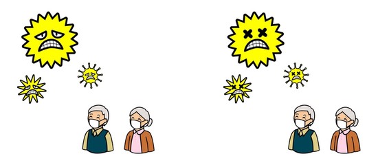病気の予防のためにマスクをする高齢者とウイルス