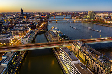 Aerial view from Cologne city at night, Germany